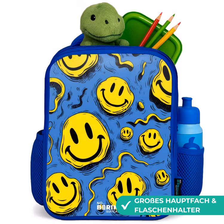 Smiley - Blauw - Geel Kinderrugzak - Blauw middel -inhoud_DE