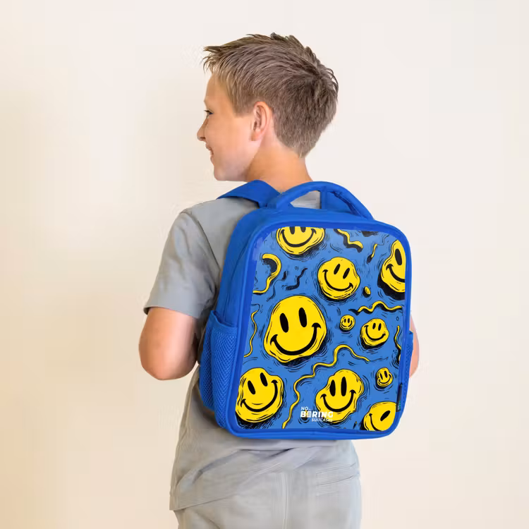 Smiley - Blauw - Geel Kinderrugzak - Blauw middel -sfeer2