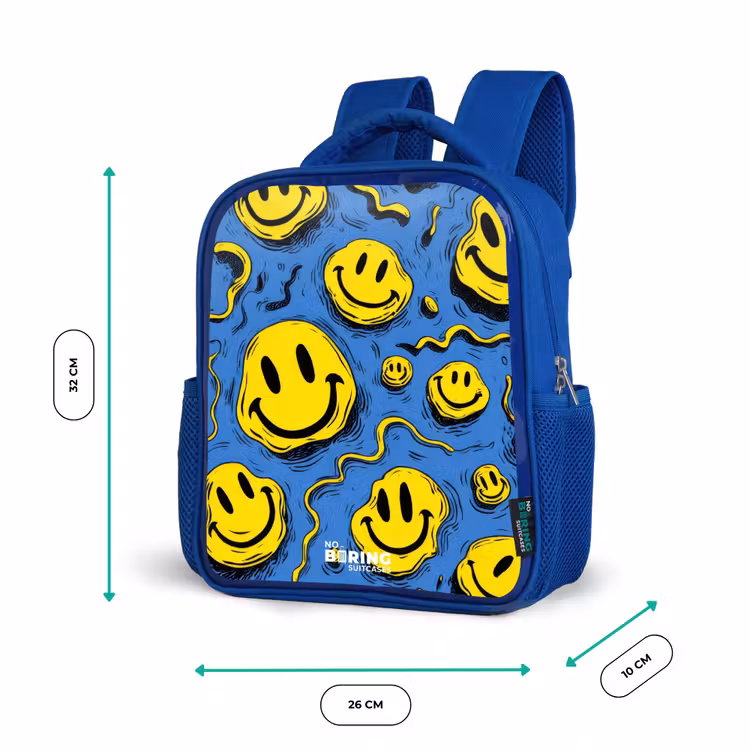Smiley - Blauw - Geel Kinderrugzak - Blauw middel -productfoto_formaten