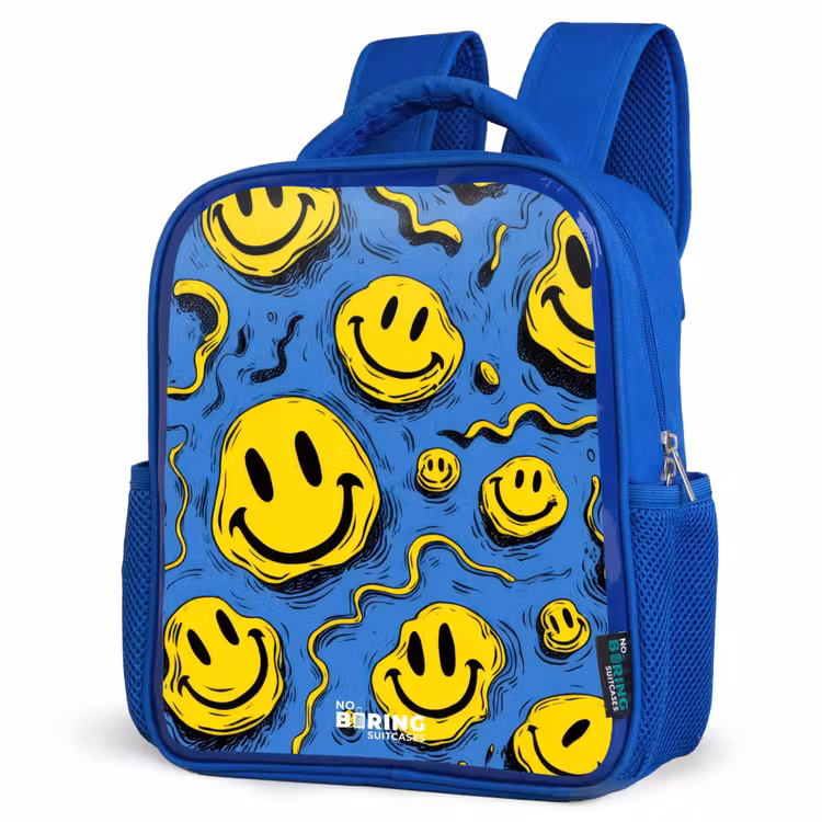 Smiley - Blauw - Geel Kinderrugzak - Blauw middel -schuin