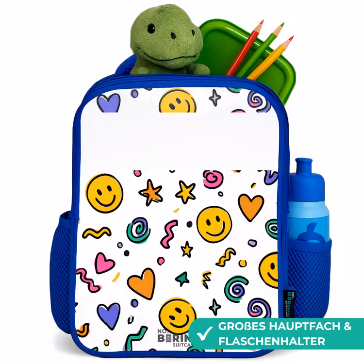 Smiley - Hartje - Ster Kinderrugzak - Blauw middel -inhoud_DE