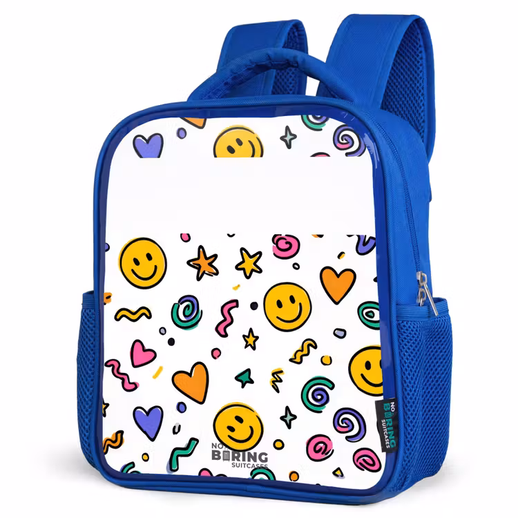 Smiley - Hartje - Ster Kinderrugzak - Blauw middel -schuin