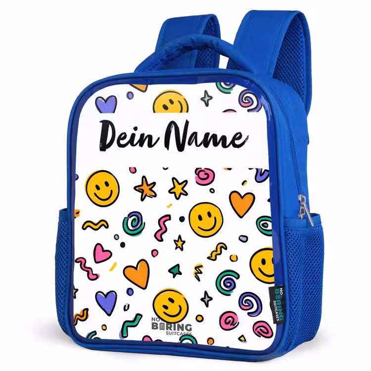 Smiley - Hartje - Ster Kinderrugzak - Blauw middel -schuin
