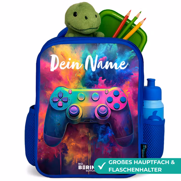 Game - Controller - Kleurrijk - Explosie Kinderrugzak - Blauw middel -inhoud_DE