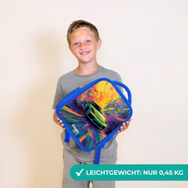 Sportwagen - Explosie - Kleurrijk - Verfstrepen Kinderrugzak - Blauw middel -sfeer1_DE