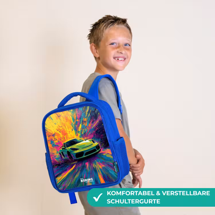Sportwagen - Explosie - Kleurrijk - Verfstrepen Kinderrugzak - Blauw middel -sfeer3_DE