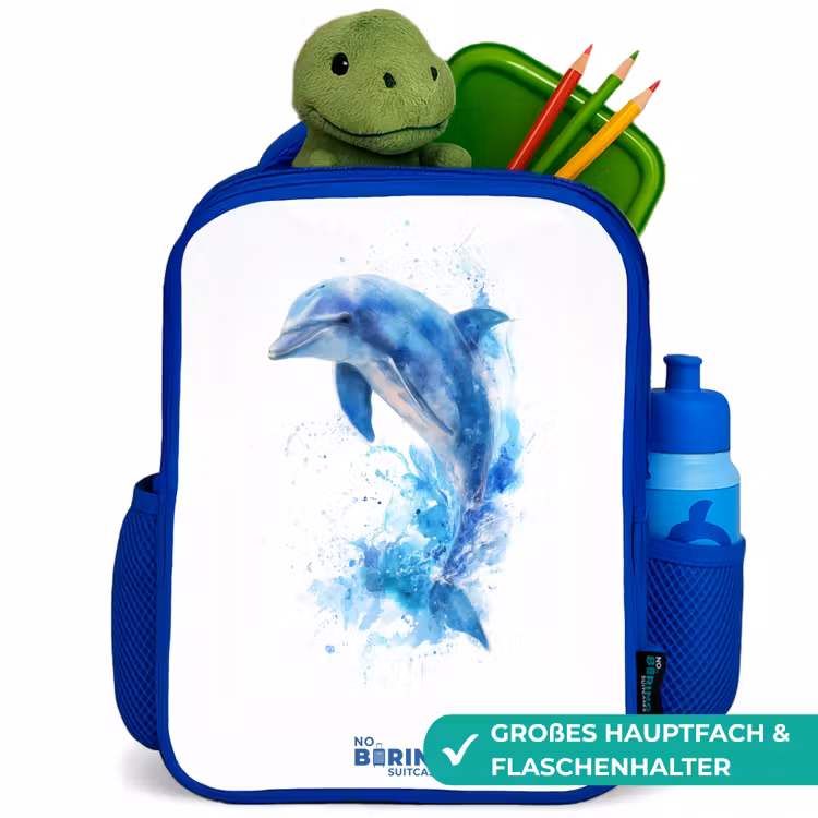 Springende blauwe dolfijn Kinderrugzak - Blauw middel -inhoud_DE