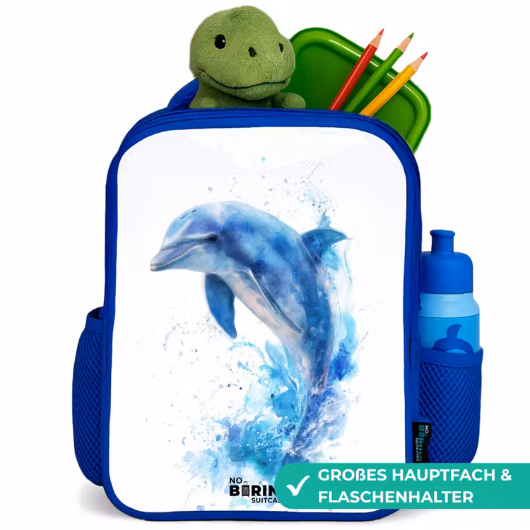 Springende blauwe dolfijn Kinderrugzak - Blauw middel -inhoud_DE