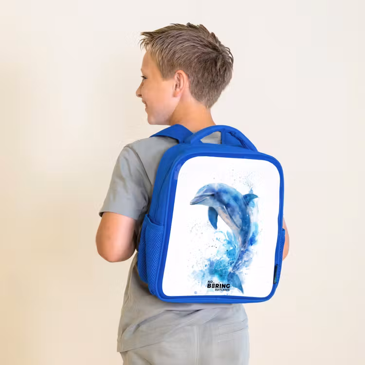 Springende blauwe dolfijn Kinderrugzak - Blauw middel -sfeer2