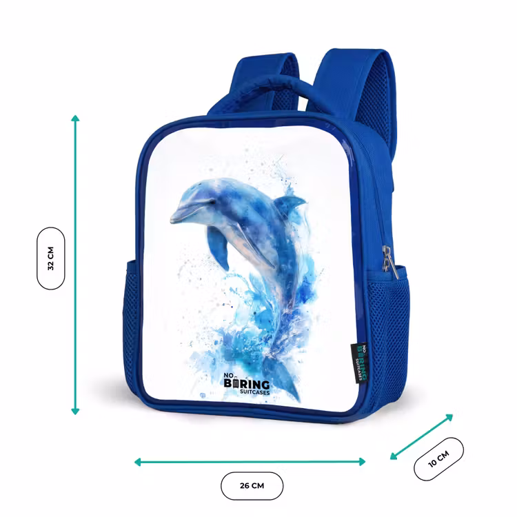 Springende blauwe dolfijn Kinderrugzak - Blauw middel -productfoto_formaten