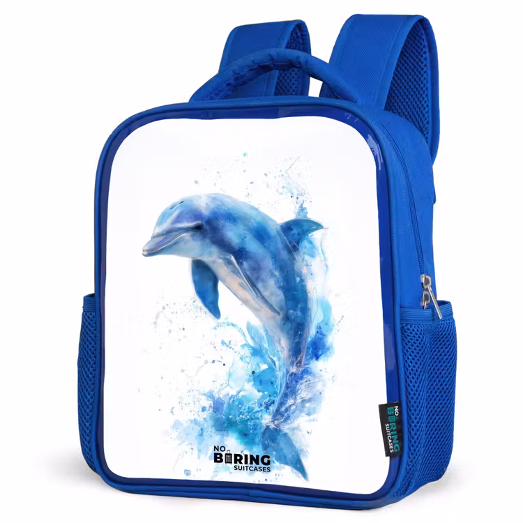 Springende blauwe dolfijn Kinderrugzak - Blauw middel -schuin