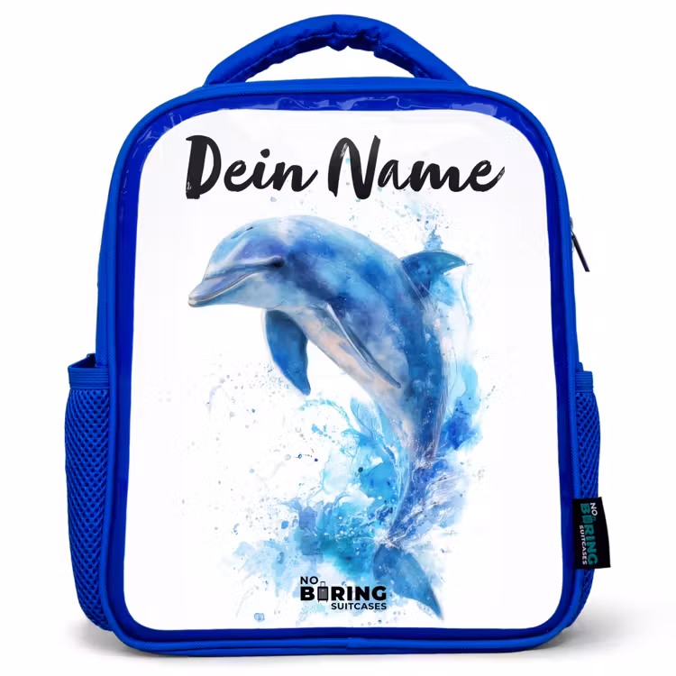 Springende blauwe dolfijn Kinderrugzak - Blauw middel -3d