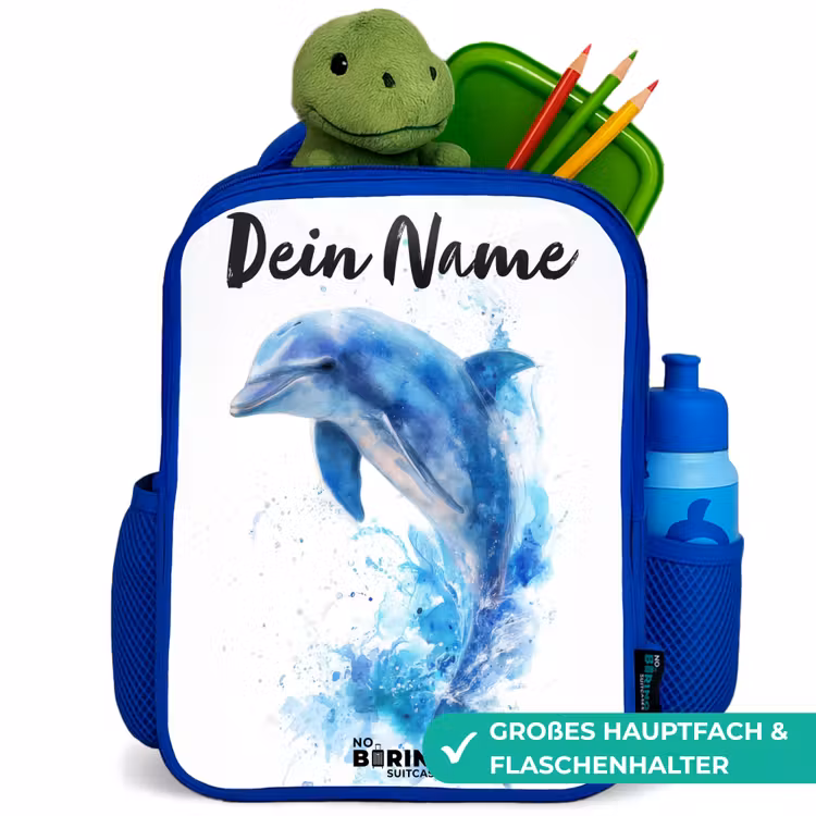 Springende blauwe dolfijn Kinderrugzak - Blauw middel -inhoud_DE