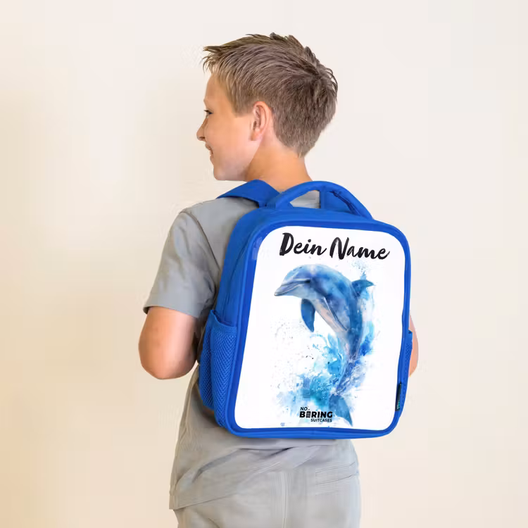 Springende blauwe dolfijn Kinderrugzak - Blauw middel -sfeer2