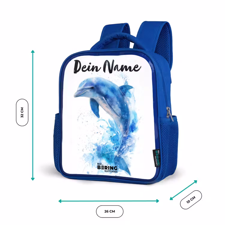 Springende blauwe dolfijn Kinderrugzak - Blauw middel -productfoto_formaten