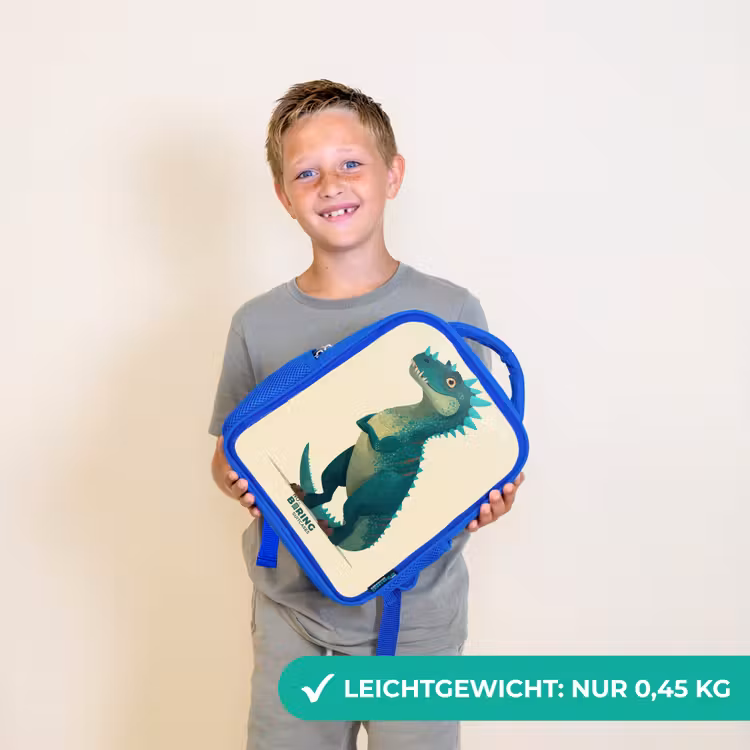 Spiky dino met vriendelijke blik Kinderrugzak - Blauw middel -sfeer1_DE