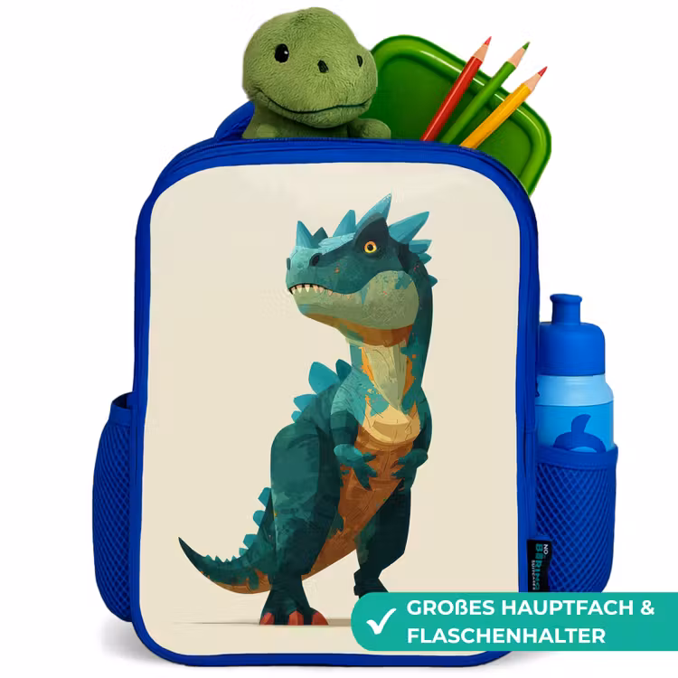 Stekels - Dino - Blauw - Gespierd Kinderrugzak - Blauw middel -inhoud_DE