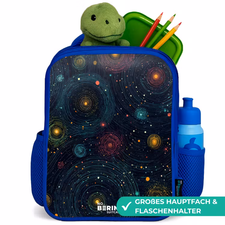 Sterren - Planeten - Kleurrijk Kinderrugzak - Blauw middel -inhoud_DE