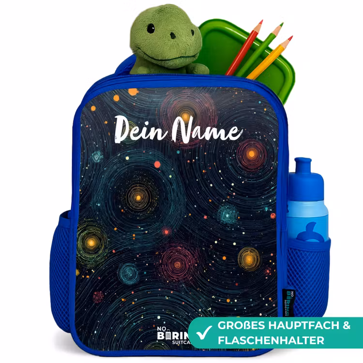 Sterren - Planeten - Kleurrijk Kinderrugzak - Blauw middel -inhoud_DE