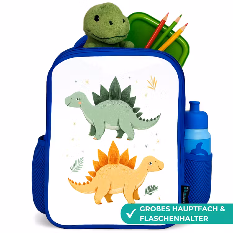 Sterren - Stegosaurussen - Blaadjes - Groen Kinderrugzak - Blauw middel -inhoud_DE