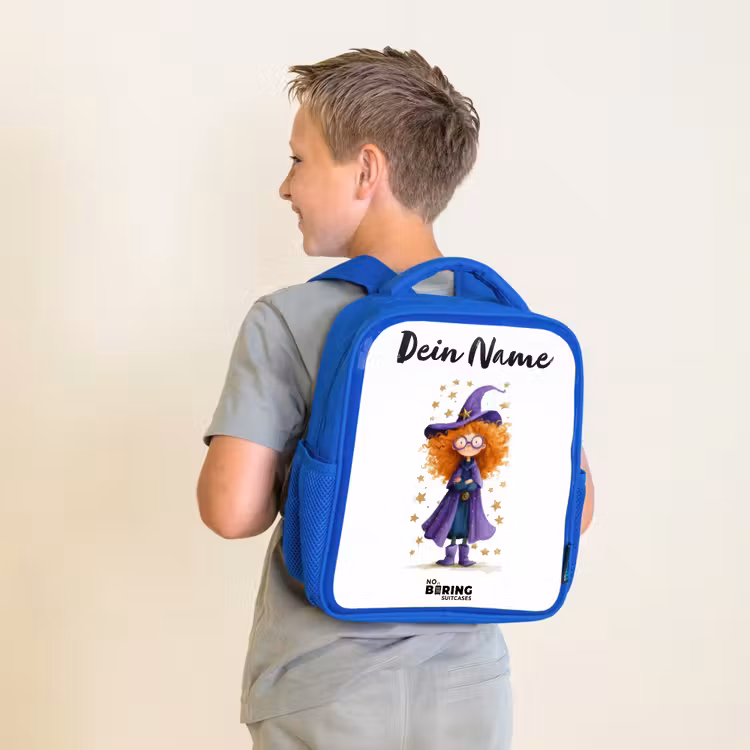 Sterrenmagie met krullen Kinderrugzak - Blauw middel -sfeer2