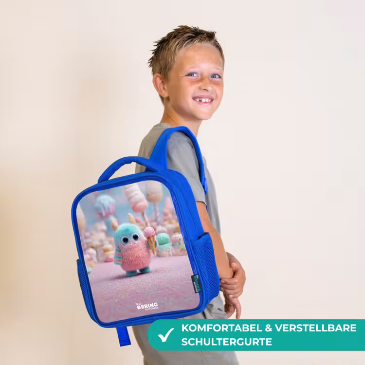 Zoet Monstersnoep Avontuur Kinderrugzak - Blauw middel -sfeer3_DE