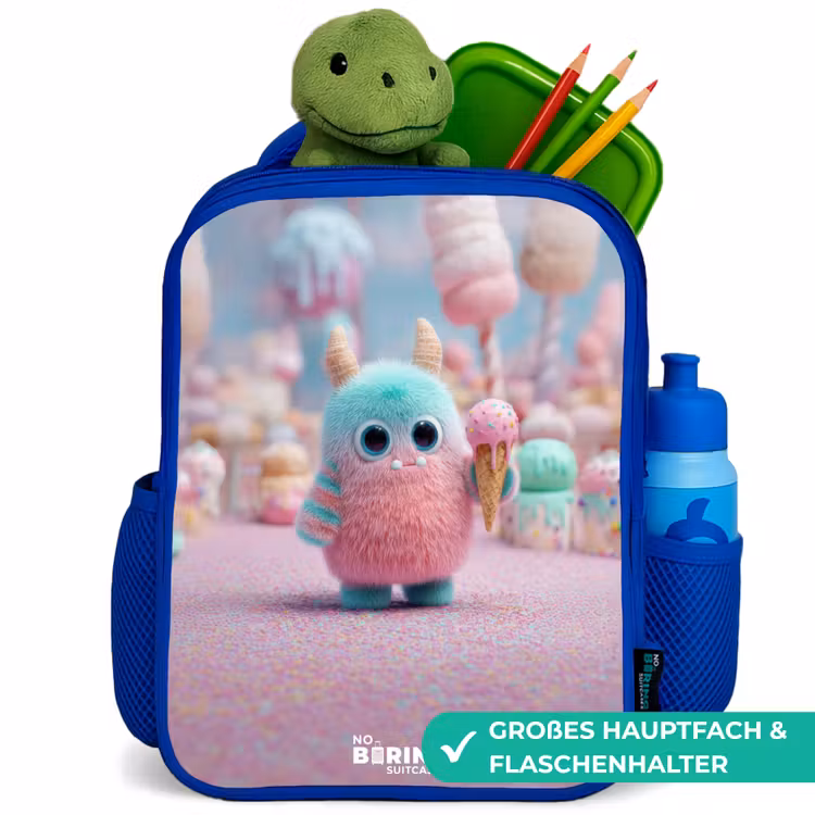 Zoet Monstersnoep Avontuur Kinderrugzak - Blauw middel -inhoud_DE