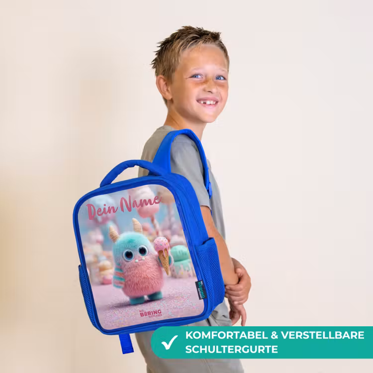 Zoet Monstersnoep Avontuur Kinderrugzak - Blauw middel -sfeer3_DE