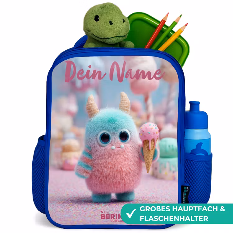 Zoet Monstersnoep Avontuur Kinderrugzak - Blauw middel -inhoud_DE