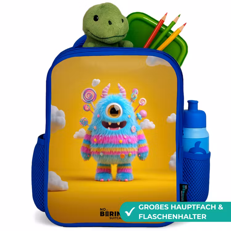 Snoep - Monster - Regenboog Kinderrugzak - Blauw middel -inhoud_DE