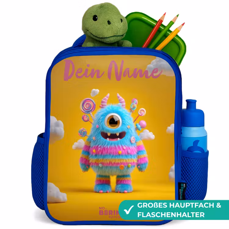 Snoep - Monster - Regenboog Kinderrugzak - Blauw middel -inhoud_DE