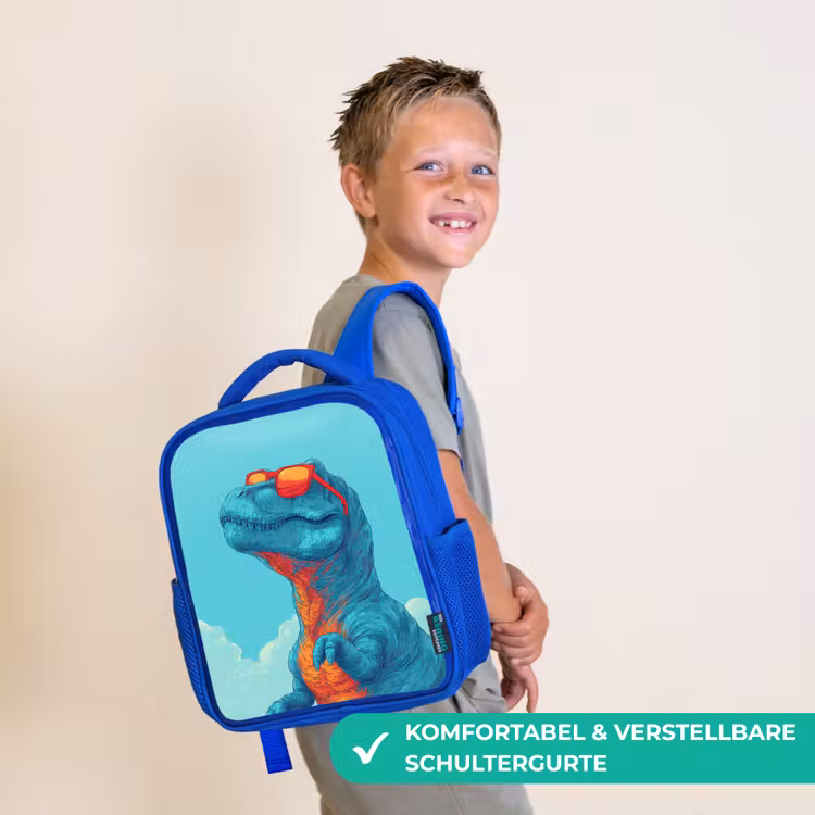 T-Rex - Blauw - Wolken - Zonnebril Kinderrugzak - Blauw middel -sfeer3_DE