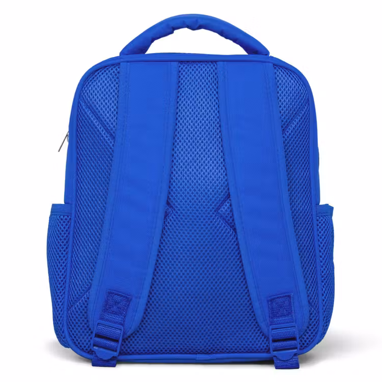 T-rex dino in oranje kleuren Kinderrugzak - Blauw middel -achterkant