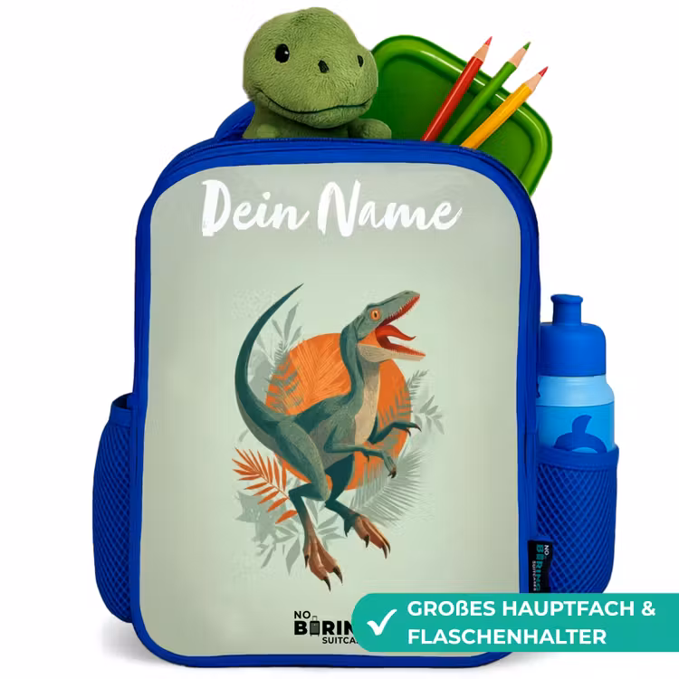 Dier - Dino - Natuur Kinderrugzak - Blauw middel -inhoud_DE