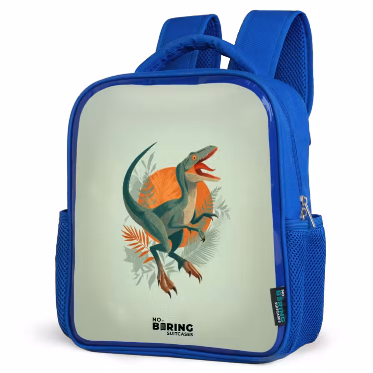 Dier - Dino - Natuur Kinderrugzak - Blauw middel -schuin