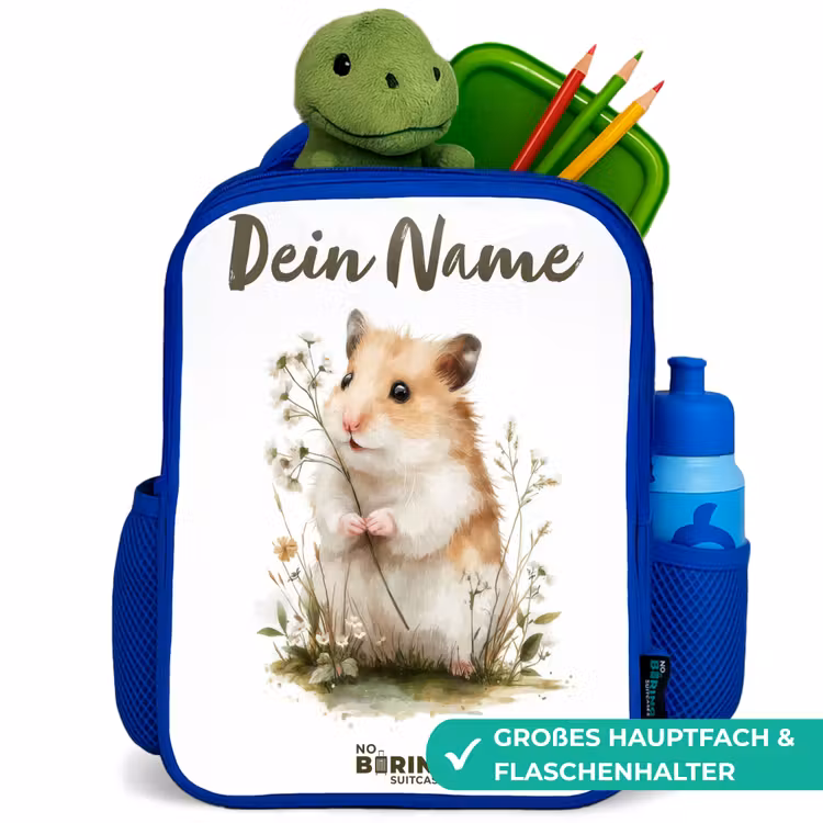 Dier - Natuur - Hamster Kinderrugzak - Blauw middel -inhoud_DE