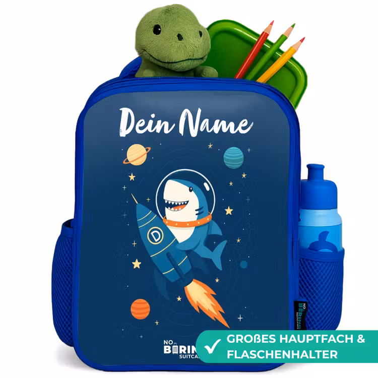 Dier - Ruimte - Planeet - Raket Kinderrugzak - Blauw middel -inhoud_DE