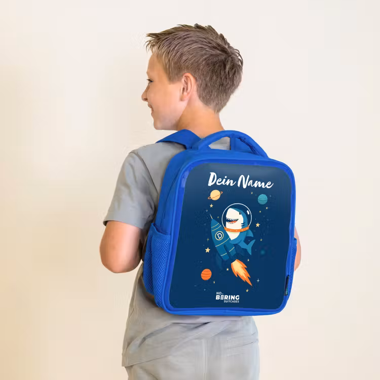 Dier - Ruimte - Planeet - Raket Kinderrugzak - Blauw middel -sfeer2