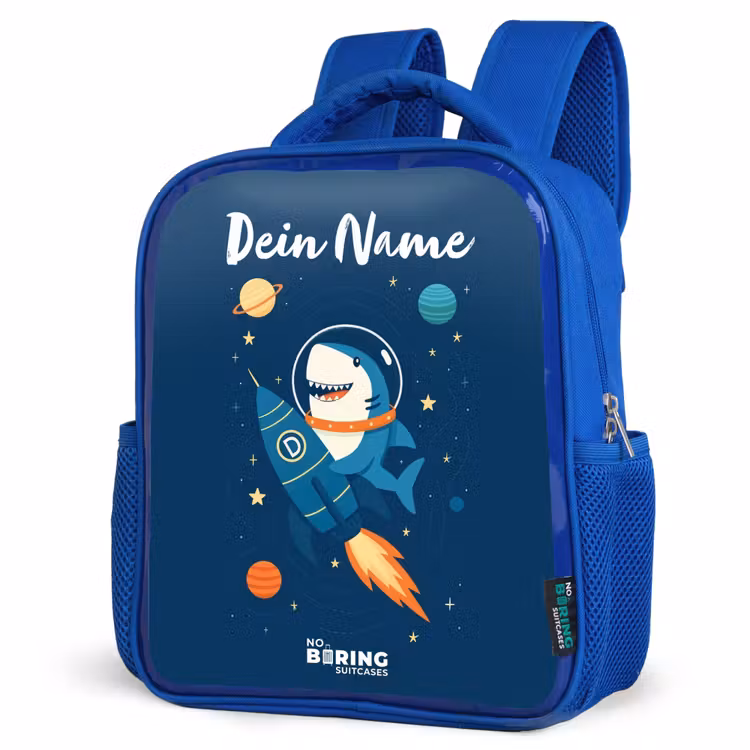 Dier - Ruimte - Planeet - Raket Kinderrugzak - Blauw middel -schuin