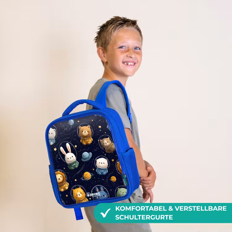 Dieren - Astronaut - Planeten - Sterren Kinderrugzak - Blauw middel -sfeer3_DE