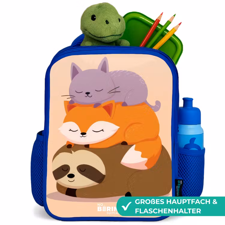 Dieren - Slapen - Samen Kinderrugzak - Blauw middel -inhoud_DE