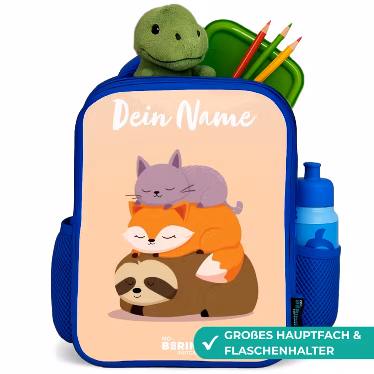Dieren - Slapen - Samen Kinderrugzak - Blauw middel -inhoud_DE