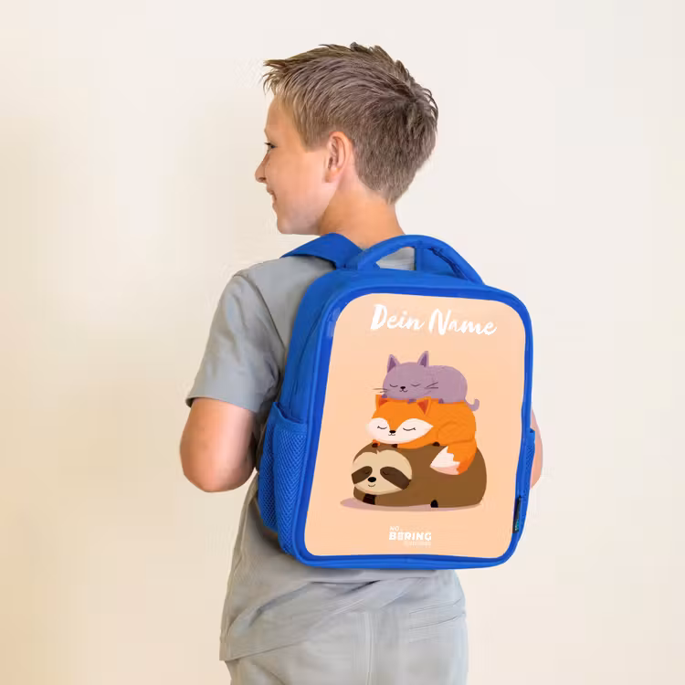 Dieren - Slapen - Samen Kinderrugzak - Blauw middel -sfeer2