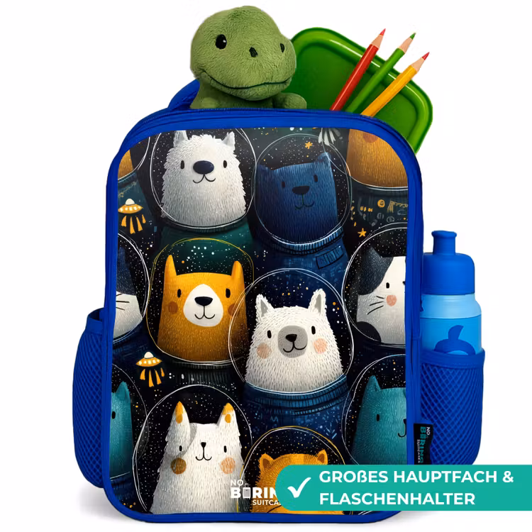 Dieren - Sterren - Planeten - Astronaut Kinderrugzak - Blauw middel -inhoud_DE
