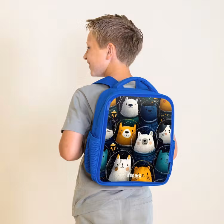Dieren - Sterren - Planeten - Astronaut Kinderrugzak - Blauw middel -sfeer2