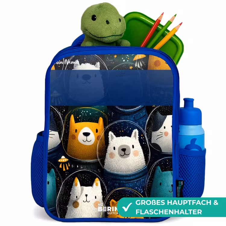 Dieren - Sterren - Planeten - Astronaut Kinderrugzak - Blauw middel -inhoud_DE