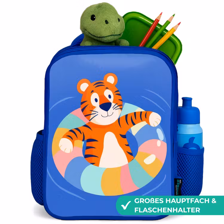 Tijger - Zwemband - Water Kinderrugzak - Blauw middel -inhoud_DE