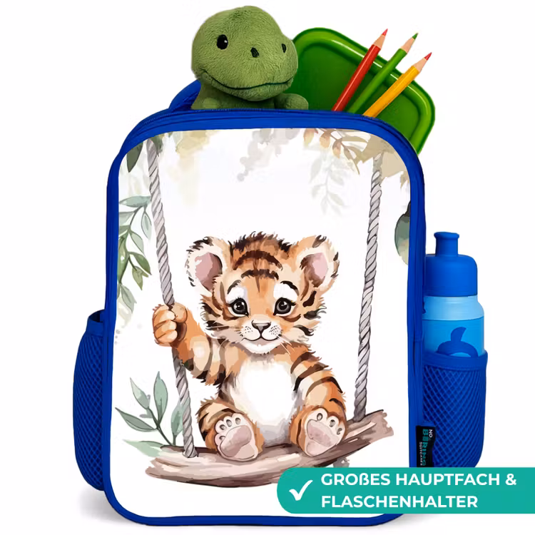 Tijger - Dier - Kinderen - Jungle Kinderrugzak - Blauw middel -inhoud_DE