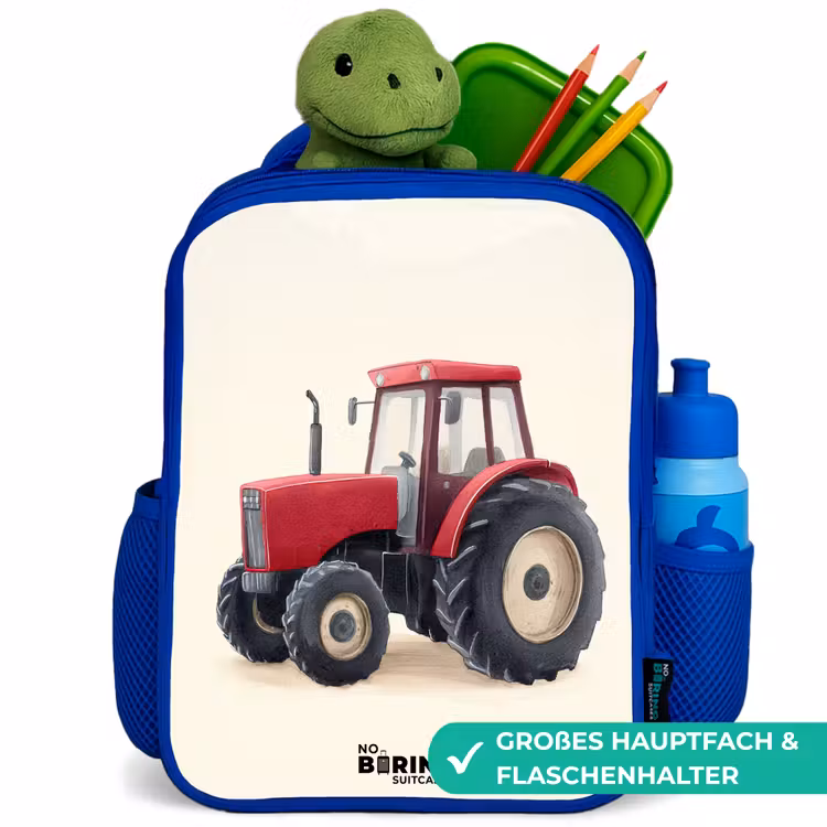 Tractor - Getekend - Rood Kinderrugzak - Blauw middel -inhoud_DE