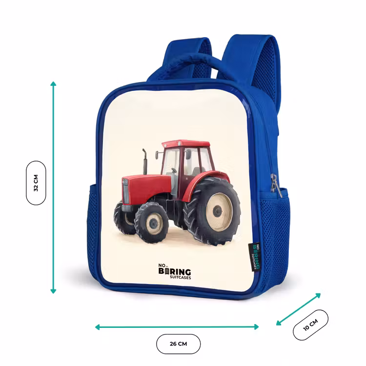 Tractor - Getekend - Rood Kinderrugzak - Blauw middel -productfoto_formaten